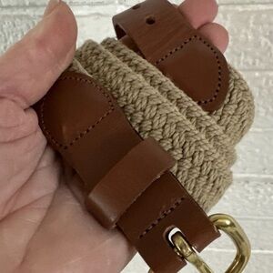 Vintage Leather Man Ltd Belt Mens 36 TAN Braided Cotton Leather Brass